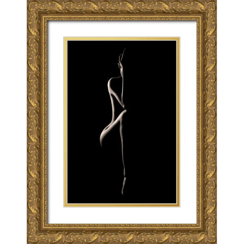 Bodyscape: Crouch Gold Ornate Wood Framed Art Print with Double Matting by Sungkono, Heru