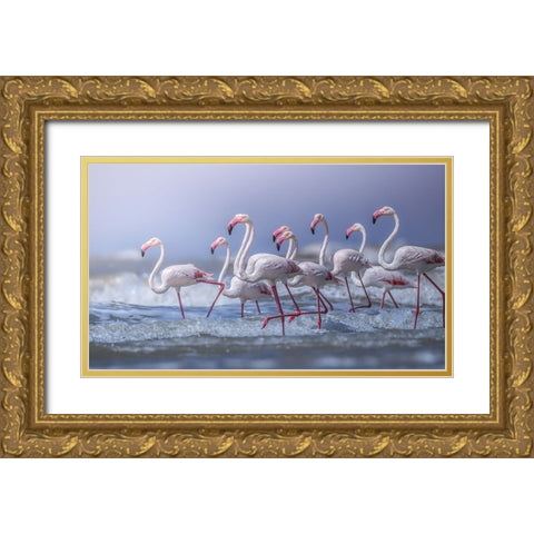 Beach Marathon Gold Ornate Wood Framed Art Print with Double Matting by Wedpathak, Rahul