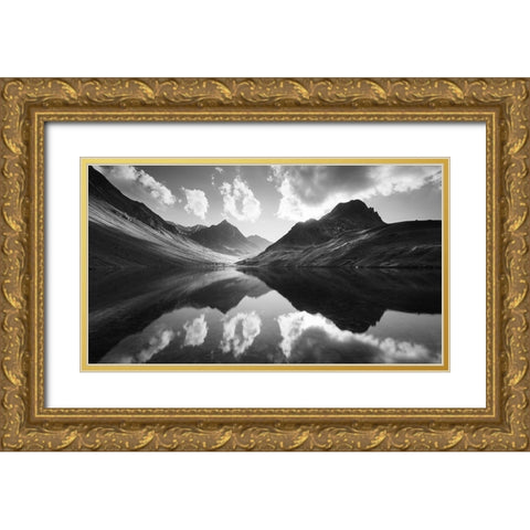 Mountain Reflection Gold Ornate Wood Framed Art Print with Double Matting by Muqa, Burim