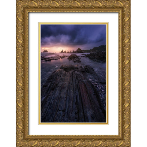 Sunset In Gueirua Gold Ornate Wood Framed Art Print with Double Matting by Ruiz Dueso, Jorge