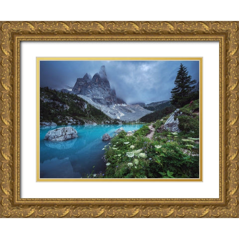 Veneto - Lago Di Sorapis Panorama Gold Ornate Wood Framed Art Print with Double Matting by Claude Castor, Jean
