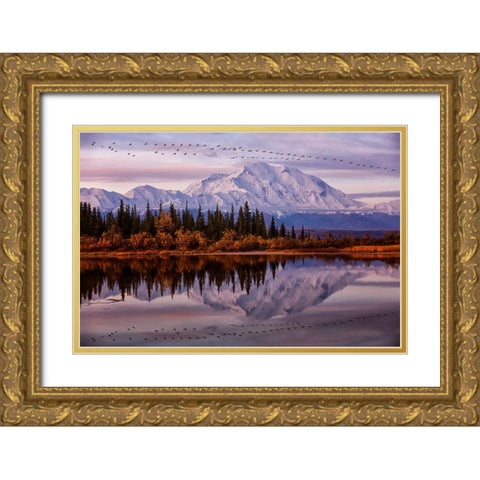 Flying Over Gold Ornate Wood Framed Art Print with Double Matting by Zheng, Michael