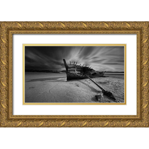 Bunbeg Shipwreck Gold Ornate Wood Framed Art Print with Double Matting by Krocka, Peter