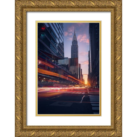 Good Morning Nyc Gold Ornate Wood Framed Art Print with Double Matting by De La, Javier