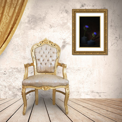 Electric Blue. Gold Ornate Wood Framed Art Print with Double Matting by Dingemans, Saskia