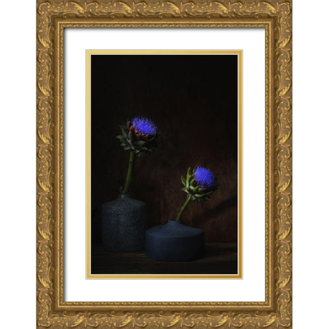 Electric Blue. Gold Ornate Wood Framed Art Print with Double Matting by Dingemans, Saskia