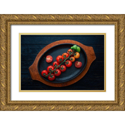 Colourful Tomatoes Gold Ornate Wood Framed Art Print with Double Matting by Karina, Aleksandrova
