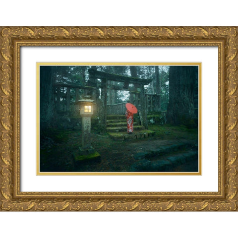 Okunoin Cemetery Gold Ornate Wood Framed Art Print with Double Matting by De La, Javier