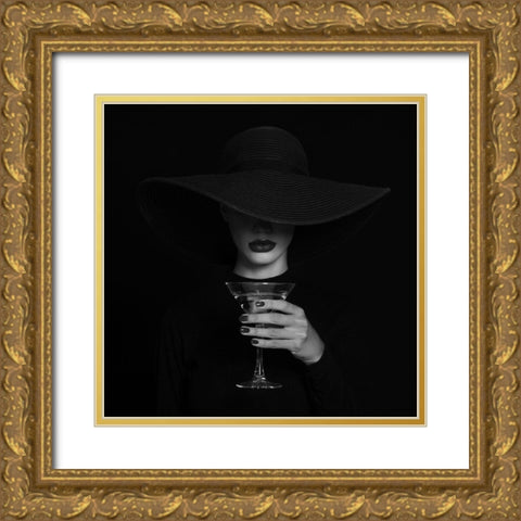 A Martini Glass. Gold Ornate Wood Framed Art Print with Double Matting by Refat