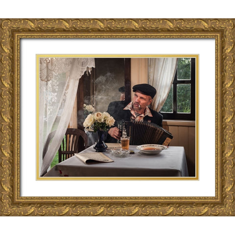 At Table Gold Ornate Wood Framed Art Print with Double Matting by Cherkasov, Viktor