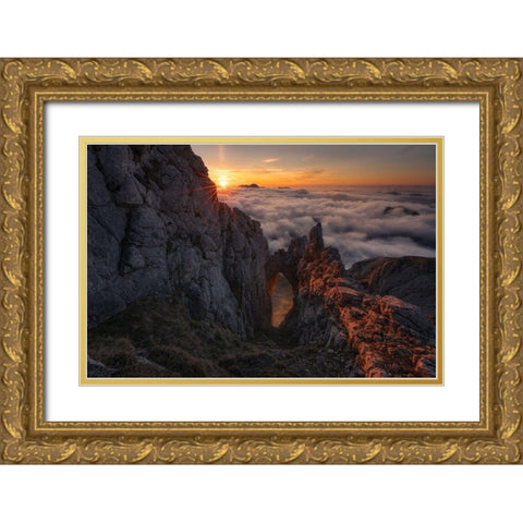 Picos De Europa Gold Ornate Wood Framed Art Print with Double Matting by Alvarez Osorio, Cesar