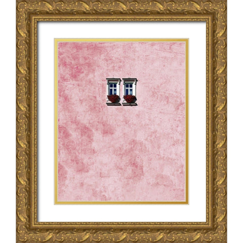 Pink Wall Gold Ornate Wood Framed Art Print with Double Matting by Arro
