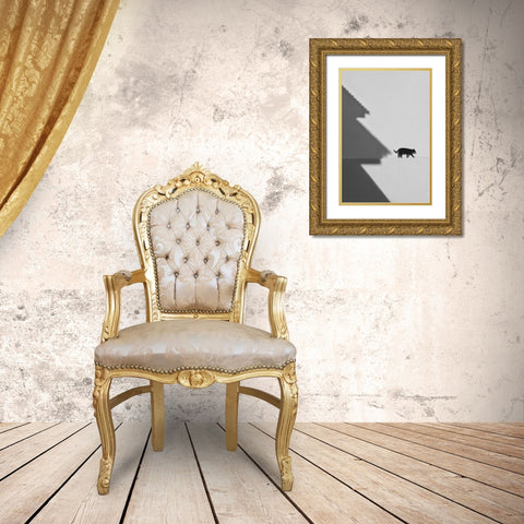 Black Cat Gold Ornate Wood Framed Art Print with Double Matting by Joseph, Florentinus