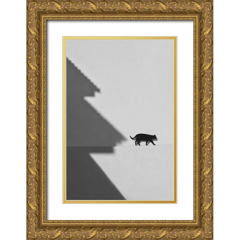 Black Cat Gold Ornate Wood Framed Art Print with Double Matting by Joseph, Florentinus