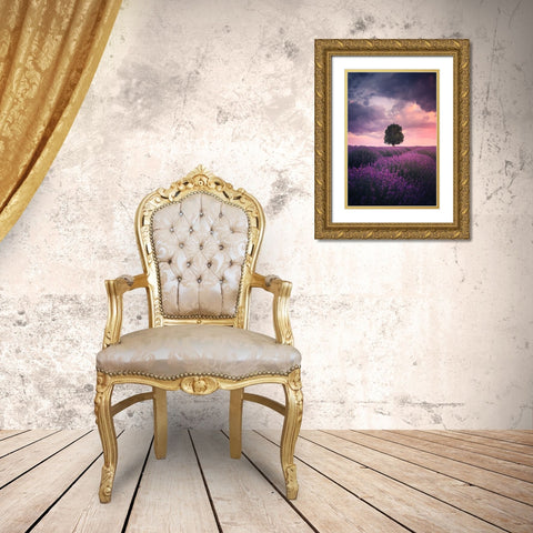 Lavender Fields, Isparta Gold Ornate Wood Framed Art Print with Double Matting by Cevik, Cuma