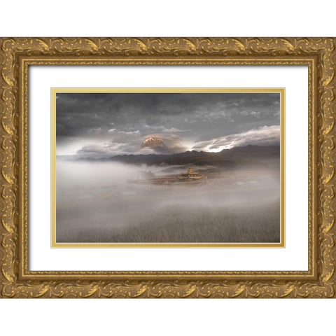 Muya Pagoda And Yala Snow Mountain Gold Ornate Wood Framed Art Print with Double Matting by Simoon