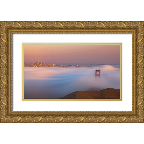 A Foggy Evening In San Francisco Gold Ornate Wood Framed Art Print with Double Matting by Hao, Jiang
