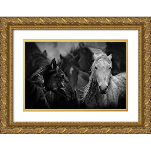 White Gold Ornate Wood Framed Art Print with Double Matting by Basa, Emine