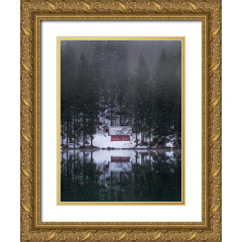 Cottage By The Lake Gold Ornate Wood Framed Art Print with Double Matting by Krivec, Ales