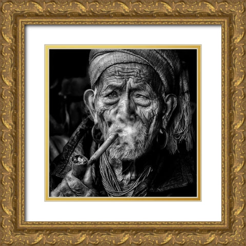Elderly Smoker Gold Ornate Wood Framed Art Print with Double Matting by Pandolfini, Sergio