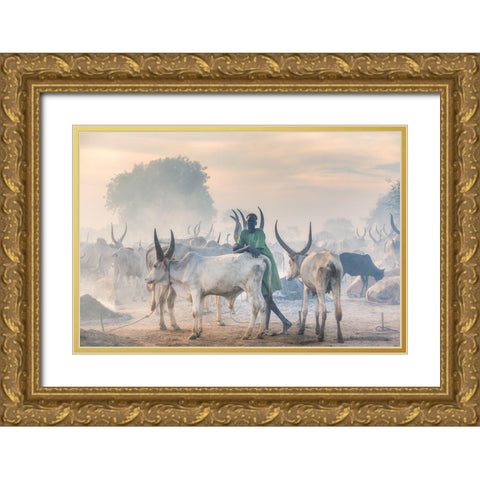 Dinka Herder Gold Ornate Wood Framed Art Print with Double Matting by Cole, Trevor