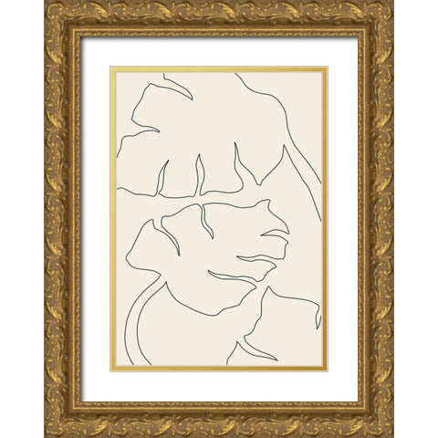 Monstera Outline Gold Ornate Wood Framed Art Print with Double Matting by 1x Studio