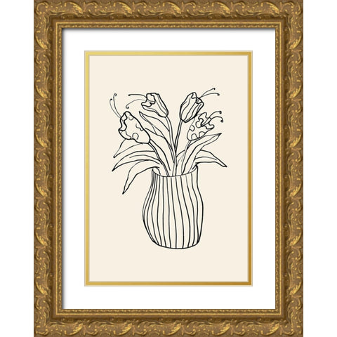 Vase Sketch Gold Ornate Wood Framed Art Print with Double Matting by 1x Studio