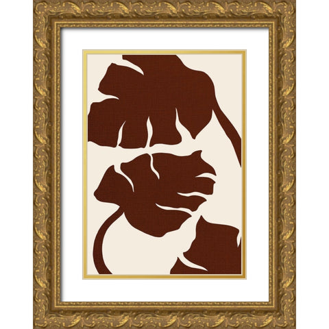 Monstera Canvas Brown Gold Ornate Wood Framed Art Print with Double Matting by 1x Studio