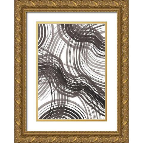 Abstract Ink Gold Ornate Wood Framed Art Print with Double Matting by 1x Studio