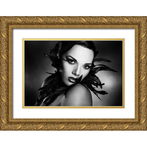 The Black Feathers Gold Ornate Wood Framed Art Print with Double Matting by Tambe, Peppe