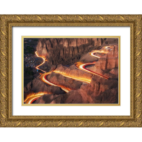 Yellow River Stone National Park Gold Ornate Wood Framed Art Print with Double Matting by MiracleGuo