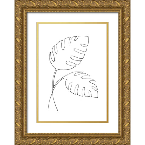 Monstera Lines Gold Ornate Wood Framed Art Print with Double Matting by 1x Studio II