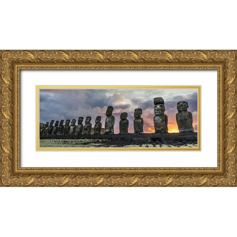 Tongariki Fire Gold Ornate Wood Framed Art Print with Double Matting by Wrobel, Karsten