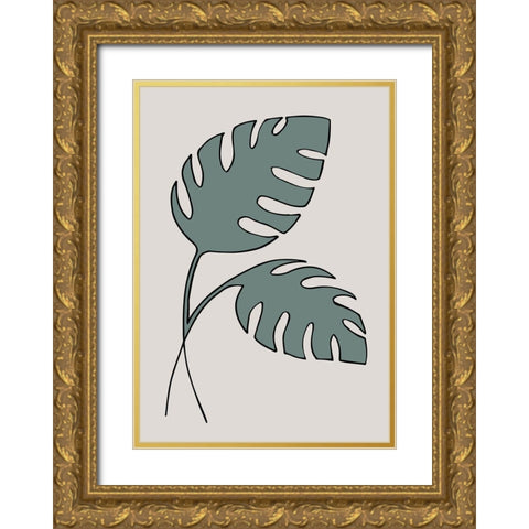 Monstera Cross Gold Ornate Wood Framed Art Print with Double Matting by 1x Studio II