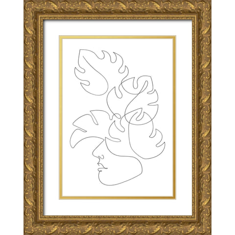Monstera Crown Gold Ornate Wood Framed Art Print with Double Matting by 1x Studio II