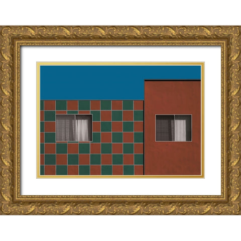 Brick And Green Gold Ornate Wood Framed Art Print with Double Matting by Labagnara, Roxana
