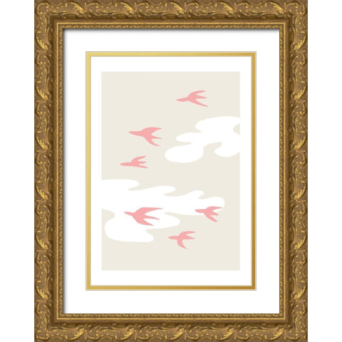 Birds Gold Ornate Wood Framed Art Print with Double Matting by 1x Studio II