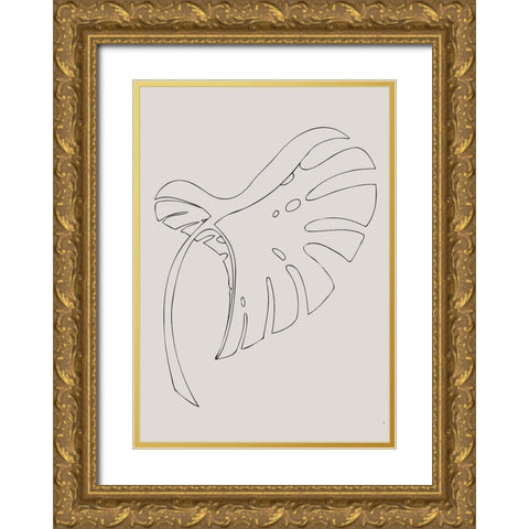 Monstera Bent Beige Gold Ornate Wood Framed Art Print with Double Matting by 1x Studio II
