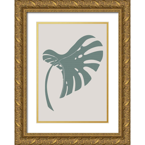 Monstera Bent Green Gold Ornate Wood Framed Art Print with Double Matting by 1x Studio II