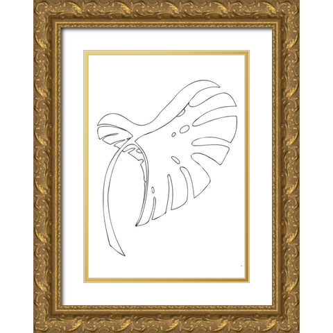 Monstera Bent White Gold Ornate Wood Framed Art Print with Double Matting by 1x Studio II