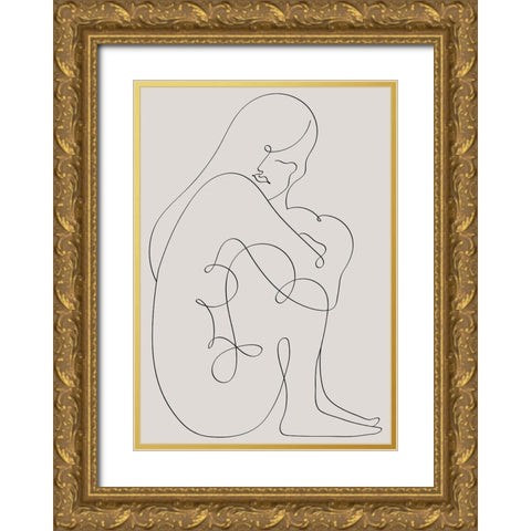 Woman Lines Black Gold Ornate Wood Framed Art Print with Double Matting by 1x Studio II