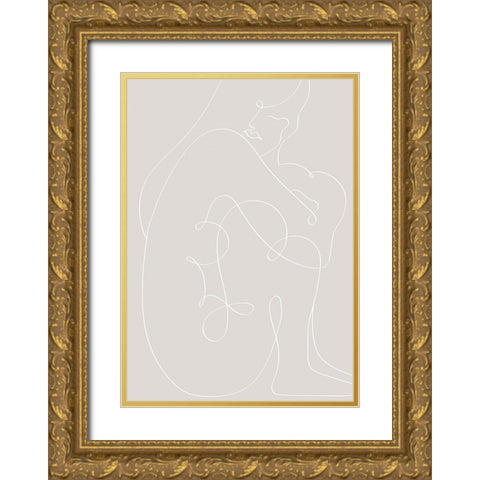 Woman Lines White Gold Ornate Wood Framed Art Print with Double Matting by 1x Studio II
