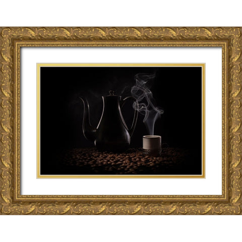 Black Coffee Gold Ornate Wood Framed Art Print with Double Matting by Perfoncio, Margareth