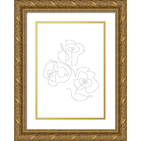 Three Roses 02 Gold Ornate Wood Framed Art Print with Double Matting by 1x Studio II