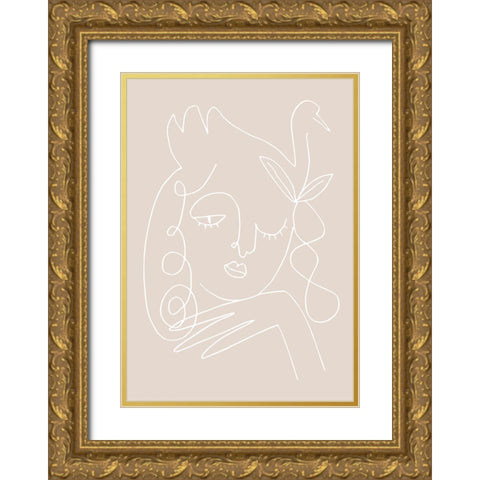 The Swan Beige Gold Ornate Wood Framed Art Print with Double Matting by 1x Studio II
