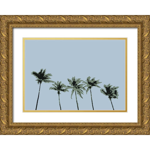 Palms Blue Gold Ornate Wood Framed Art Print with Double Matting by 1x Studio II