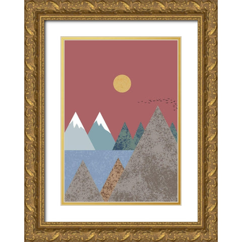 Mountain Landscape Gold Ornate Wood Framed Art Print with Double Matting by 1x Studio II