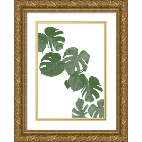 Monstera Aqua 02 Gold Ornate Wood Framed Art Print with Double Matting by 1x Studio II