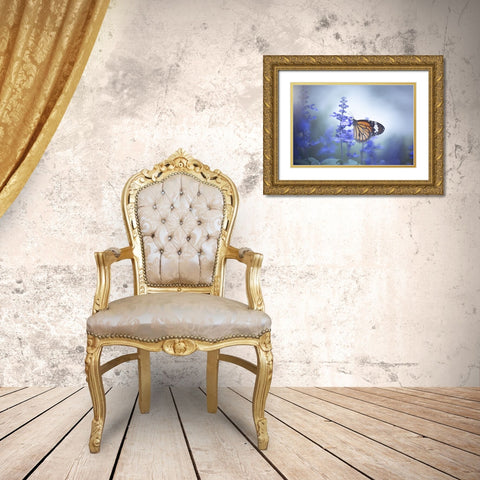 Butterfly Gold Ornate Wood Framed Art Print with Double Matting by Li, Wang