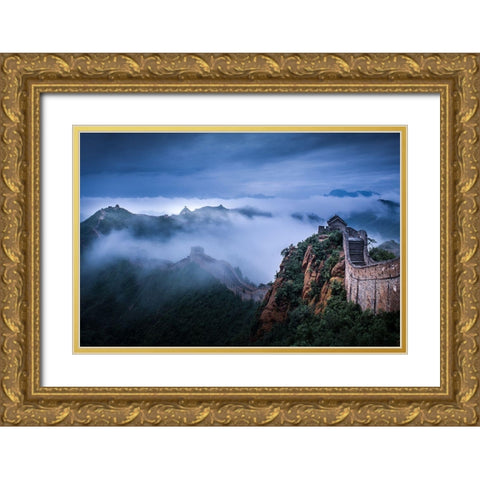 Chinas Jinshanling Great Wall Gold Ornate Wood Framed Art Print with Double Matting by Simoon